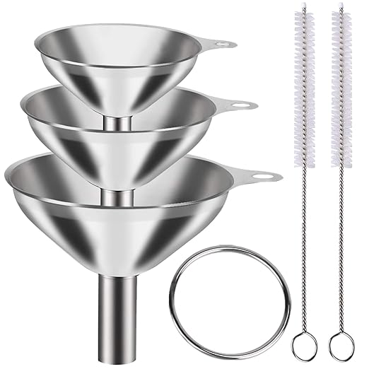 Metal Stainless Steel Funnel, Large Medium Small Funnel Set of 3, Food Grade Mini Funnels for Kitchen Use Filling Bottles Flask Cooking, 2 Brushes YLYL by YLYL