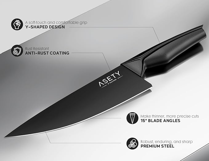 Kitchen Knife Sets with Block -15 PCS Knife Set with Bulti-in Sharpener, Dishwasher Safe, Stainless Steel Kitchen Knife with Ergonomic Handles, Sharp knives for Men and Women,Mothers Day, Black - Image 8