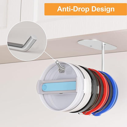 4 Pack Tumbler Lid Organizer, Space Saving Cup Lid Organizer for Yeti/Stanley/Simple Modern Tumbler Lids, Self-Adhesive or Drilling Tumbler Lid Hook for Kitchen Organizers and Storage - Image 4