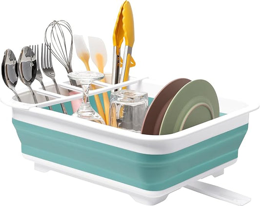 Tiawudi Collapsible Dish Drying Rack, Pop Up Dinnerware Drainer, Portable Plate Organizer for Kitchen RV Campers Travel Trailer, Space Saving Kitchen Storage Tray