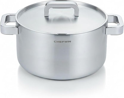 316 Stainless Steel 6 Quart Soup Pot with Lid Casserole, 5Ply, All Stoves Compatible, Dishwasher Safe, Silicone Cool-Touch Handle