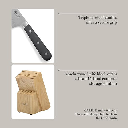 MARTHA STEWART Eastwalk 14 Piece High Carbon Stainless Steel Cutlery Knife Block Set w/ABS Triple Riveted Forged Handle Acacia Wood Block - Gray - Image 5