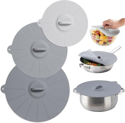 HIC Kitchen Cooking and Storage Lids, High-Heat Silicone, Set of 3 by HIC