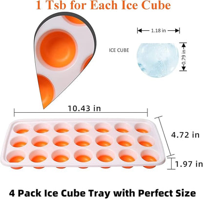 Ice Cube Trays with Lids BPA Free, 4Pack Easy Release Silicone Ice Cube Trays for Freezer 84 Sphere Ice Tray with Stackable No Spill Covers, Dishwasher Safe,Orange&Yellow - Image 2