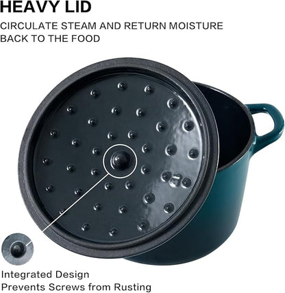 Flavehc Dutch Oven Pot with Lid 2.8 qt Cast Iron Dutch Oven for Bread Baking DarkCyan Enameled Cast Iron Rice Pot with Handels - Image 3