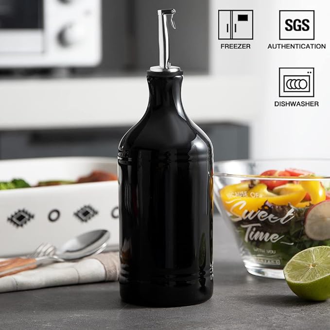 Sweejar Ceramic Olive Oil Dispenser Bottle, Opaque Oil Cruet Protects to Reduce Oxidation, Suitable for Storage Vinegar, Coffee Syrups & Other Liquids, Pack of 1, 15.5 Fl Oz (Black) - Image 2