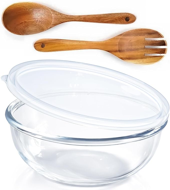 6.2Quart Large Glass Bowls with Lid,Thickened 12Inch Clear Glass Salad Cooking Bowls for Kitchen Salad Bread Storage, For Prepping, Marinating & Mixing Brining Kimch by Ronanemon