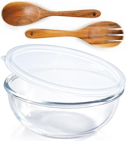 6.2Quart Large Glass Bowls with Lid,Thickened 12Inch Clear Glass Salad Cooking Bowls for Kitchen Salad Bread Storage, For Prepping, Marinating & Mixing Brining Kimch by Ronanemon
