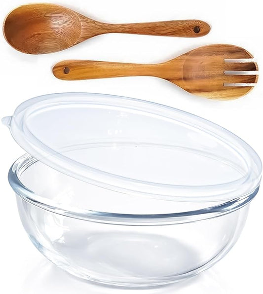 6.2Quart Large Glass Bowls with Lid,Thickened 12Inch Clear Glass Salad Cooking Bowls for Kitchen Salad Bread Storage, For Prepping, Marinating & Mixing Brining Kimch by Ronanemon