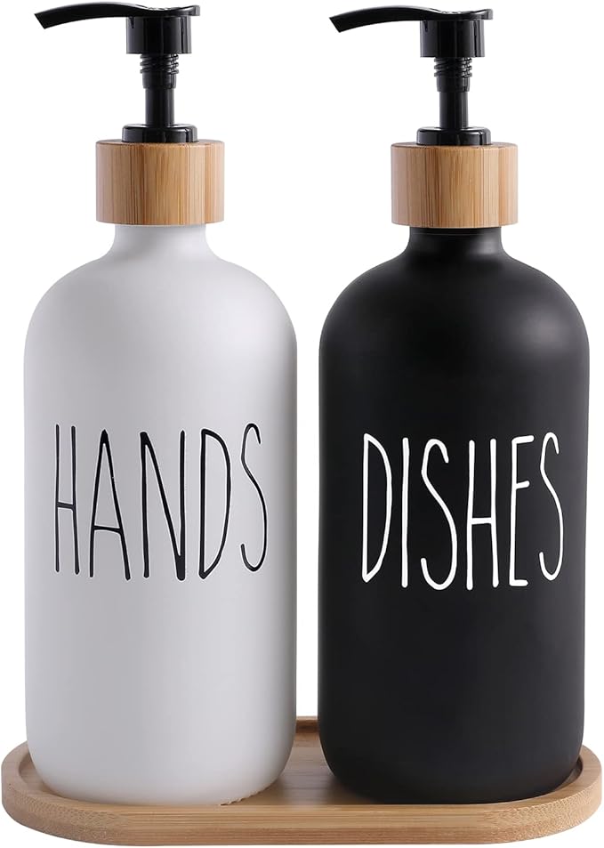 MOMEEMO Soap Dispenser Set, Contains Hand and Dish Soap Dispenser, Suitable for Kitchen Decor. (Black & White) by MOMEEMO