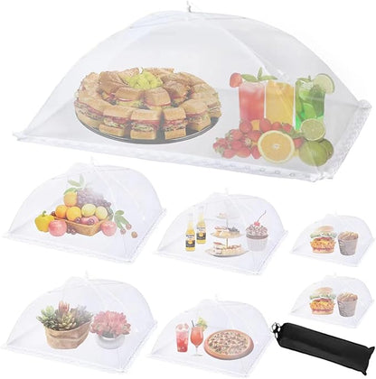 7Pack Various Size (40x24*1,17x17*2,14x14*2,12x12*2) Pop-up Food Tents Food Covers for Outside Mesh to Keep Bugs away,Reusable Collapsible Food Nets for Picnic Party BBQ Wedding Fruit by WokuyaDirectDesignforLoveIdealforParty