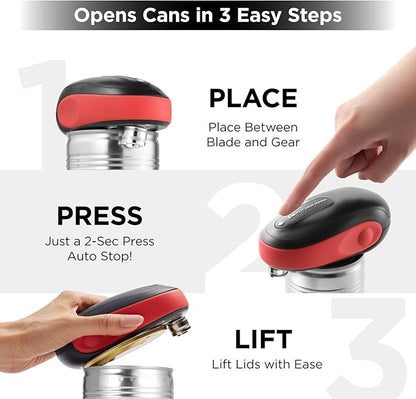Kitchen Mama One-To-Go Electric Can Opener: One Touch, Auto Stop, Smooth Edge, Lid Lift, Safety, Automatic, Magnetic, Cordless, Battery Operated, Kitchen Appliance for Senior with Arthritis (Red) - Image 3