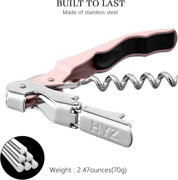 HYZ 2-Pack Wine Opener Waiter Corkscrew, Professional Wine Key for Servers, Bartender with Foil Cutter, Manual Wine Bottle Opener Double Hinged (Pink) - Image 3