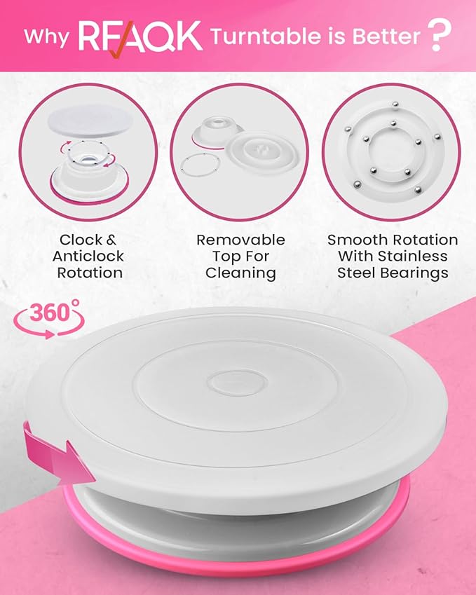 RFAQK 200PCs Cake Decorating Kit with Cake Turntable & Leveler, Baking Supplies Gift Includes 110+1 Piping Bags,55 Icing Tips,2 Frosting Spatulas, Adjustable Scraper, Video Tutorial, Booklet & more - Image 5