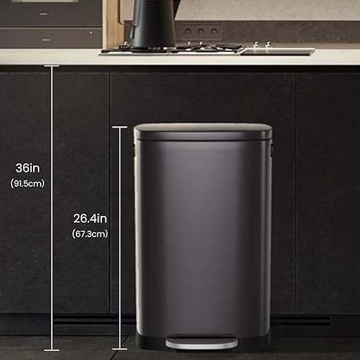 ELPHECO Kitchen Trash Can with Lid Soft Close, 13 Gallon / 50L Stainless Steel Pedal Garbage Can, Heavy-Duty Step Wastebasket with 20 Bags, Removable Bucket, Home Office, Titanium Silver - Image 5