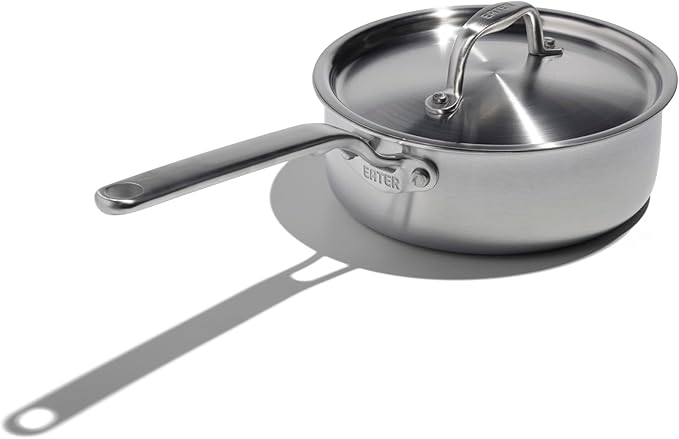 Heritage Steel x Eater 2 Quart Saucepan with Lid | Made in USA | 5-Ply Fully Clad Stainless Steel Pan | Stay Cool Handle Design | Induction Capable & Non-Toxic Cookware