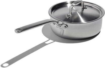 Heritage Steel x Eater 2 Quart Saucepan with Lid | Made in USA | 5-Ply Fully Clad Stainless Steel Pan | Stay Cool Handle Design | Induction Capable & Non-Toxic Cookware