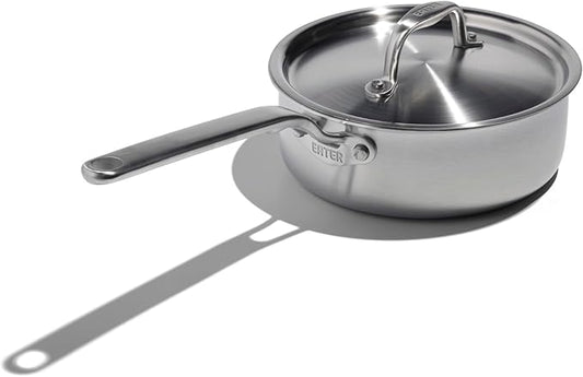 Heritage Steel x Eater 2 Quart Saucepan with Lid | Made in USA | 5-Ply Fully Clad Stainless Steel Pan | Stay Cool Handle Design | Induction Capable & Non-Toxic Cookware