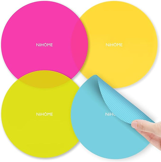 NIHOME Silicone Jar Opener – 6 Inch Large Anti-Slip Grip Pads, Premium 100% Food-Grade Silicone, Stylish Designer Colors, Multi-Purpose Heat-Resistant Mat & Coaster, Set of 4 (Fluorescent Colors)
