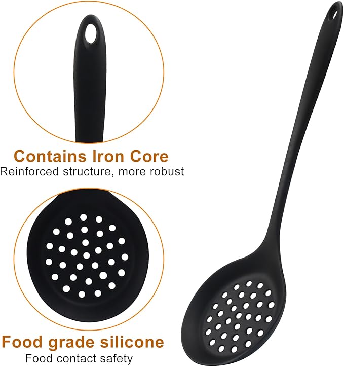 Jiozermi Silicone Soup Ladle and Slotted Spoon Set of 2, Heat Resistant Utensils for Cooking, Stirring, Serving, and Draining, Durable and Easy to Clean, Durable and Easy to Clean - Image 4