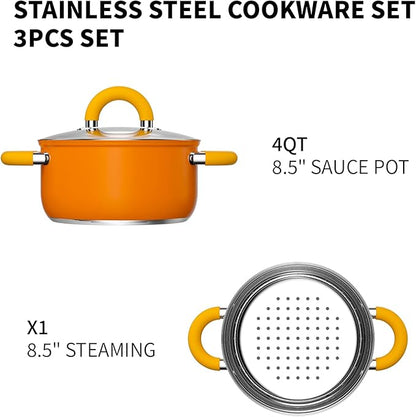 Vegetable Steamer, 4 Quart Steamer for Cooking, Non Toxic 5 Ply Base Oranger Pot with Lid and Steaming, Kitchen Decor Gift for Warminghouse, Dishwasher Safe