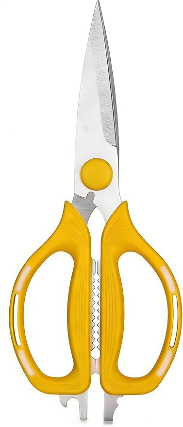 Kitchen Shears Scissors Food Scissors, 8-in-1 Multifunction Japanese Stainless Steel Meat Shears, Dishwasher Safe Sharp Shear All Purpose with Comfort Grip, Ideal for Everyday Use-Yellow