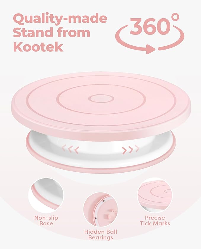 Kootek 158PCs Cake Decorating Kit, Baking Supplies Tools - Includes Cake Stand Turntable, 64 Icing Piping Tips Set, 2 Frosting Spatulas, 3 Scrapers, 50+2 Pastry Bags, Coupler, Video Tutorial, Booklet - Image 2