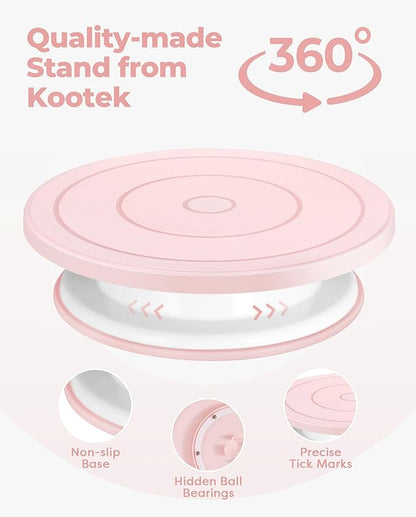 Kootek 158PCs Cake Decorating Kit, Baking Supplies Tools - Includes Cake Stand Turntable, 64 Icing Piping Tips Set, 2 Frosting Spatulas, 3 Scrapers, 50+2 Pastry Bags, Coupler, Video Tutorial, Booklet - Image 2