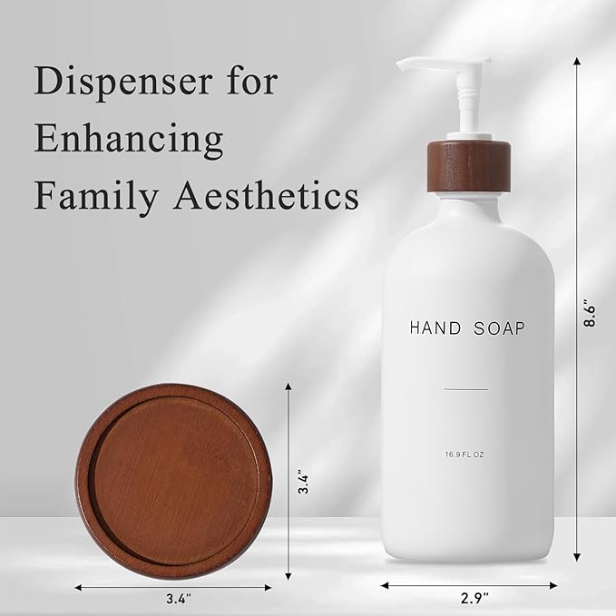 Glass Soap Dispenser, Refillable Hand Soap Dispenser with Tray, Suitable for Bathroom Soap Dispenser, Soap Dispenser for Kitchen Sink, Modern Home Decor. (White)