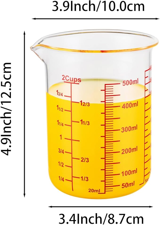 High Borosilicate Glass Measuring Cup-V-Shaped Spout，Glass Measuring Beaker for Kitchen or Restaurant, Easy to Read, 500 ML (16 Oz, 2 Cup) - Image 7
