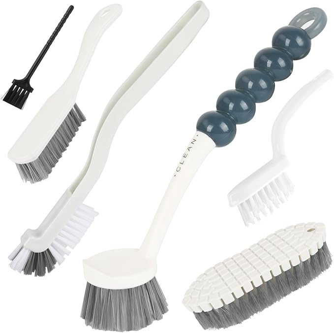 6 Pack Multipurpose Household Cleaning Set, Deep Cleaning Brush Set with Grips - Dish, Scrub, Bottle, Shoe, Groove Gap, Keyboard Brush for Kitchen, Bathroom (B) by Runloon