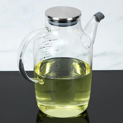 QWORK 1200ML/40Oz Large Glass Cooking Oil Bottle with Stainless Steel Lid, Oil & Vinegar Dispenser Bottle for Olive Oil, Vinegar, Soy Sauce, Kitchen No Drip Liquid Container - Image 4