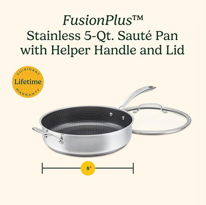 Cuisinart FusionPlus Hybrid Stainless Steel Cookware, 5-Quart Sauté Pan with Cover and Helper, PFAS-Free PURELYSEAR Ceramic Technology, Scratch Proof, Cool Grip Handles, Dishwasher Safe