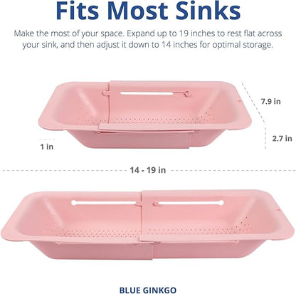 BLUE GINKGO Over the Sink Colander Strainer Basket - Wash Vegetables and Fruits, Drain Cooked Pasta and Dry Dishes - Extendable - New Home Kitchen Essentials (Pink, 1 Pack) - Image 5