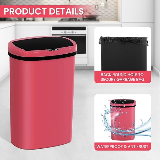 13 Gallon Trash Can | 50L Sensor Automatic Kitchen Trash Can with Lid | Touchless Garbage Bin Odor-Control for Kitchen, Office, Bedroom, Living Room (1 Pack, Red) - Image 6
