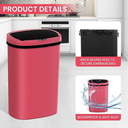13 Gallon Trash Can | 50L Sensor Automatic Kitchen Trash Can with Lid | Touchless Garbage Bin Odor-Control for Kitchen, Office, Bedroom, Living Room (1 Pack, Red) - Image 6