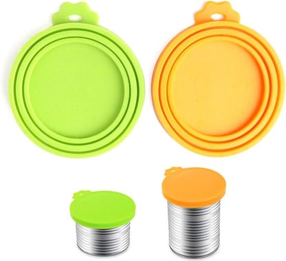 Comtim Pet Food Can Cover Silicone Can Lids for Dog and Cat Food(Universal Size,One fit 3 Standard Size Food Cans),Green and Orange by COMTIM
