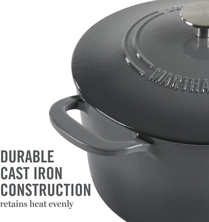 MARTHA STEWART Gatwick 7-Quart Enamel Cast Iron Dutch Oven – Classic Grey – Durable Heavy-Duty Dutch Oven for Slow Cooking, Braising & Baking - Image 7