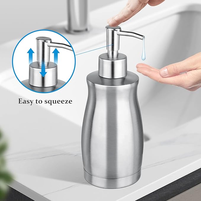 Soap Dispenser Stainless Steel - Brushed Nickel Pump Dispenser Bottle Refillable Liquid Hand Dish Soap Dispenser for Bathroom, Kitchen, Countertop, Silver (13.5 Oz / 400ML) - Image 4