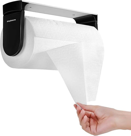 simpletome ONE Hand Tear Paper Towel Holder Under Cabinet Adhesive or Drilling Installation Aluminum Alloy + ABS (Black) by simpletome