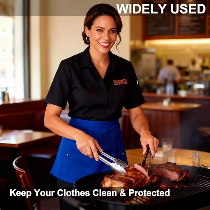 TiwerlfeServer Waist Aprons with 5 Pockets - 11.5 Inch Waterdrop & Oil Resistant Waitress Waiter Half Apron