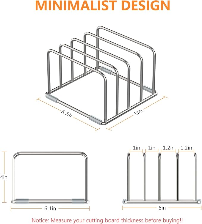 KORRTFID Cutting Board Holder Stand, Chopping Board Storage Rack, Cutting Board Organizer, 304 Stainless Steel Chopping Board Holder, Cookie Sheets Organizer 1.0+1.2 Inch Width Slots(Large) - Image 2
