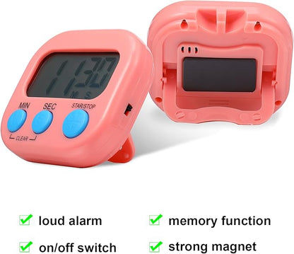 Digital Kitchen Timer Magnetic Countdown Timer Kitchen Loud Alarm Stopwatch Large Digits Timer for Cooking Baking Sports Games Office Classroom (Black, Orange, Pink, Green, Blue, White, 12)