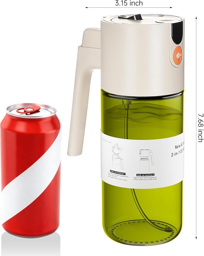 OURCABECUE Upgrade 2 in 1 Oil Sprayer for Cooking, 17oz Light-Blocking Glass Olive Oil Dispenser Bottle for Kitchen,Food-Grade Oil Mister with 8 Stickers for Salad, Frying (Green Bottle-White Gap) - Image 8