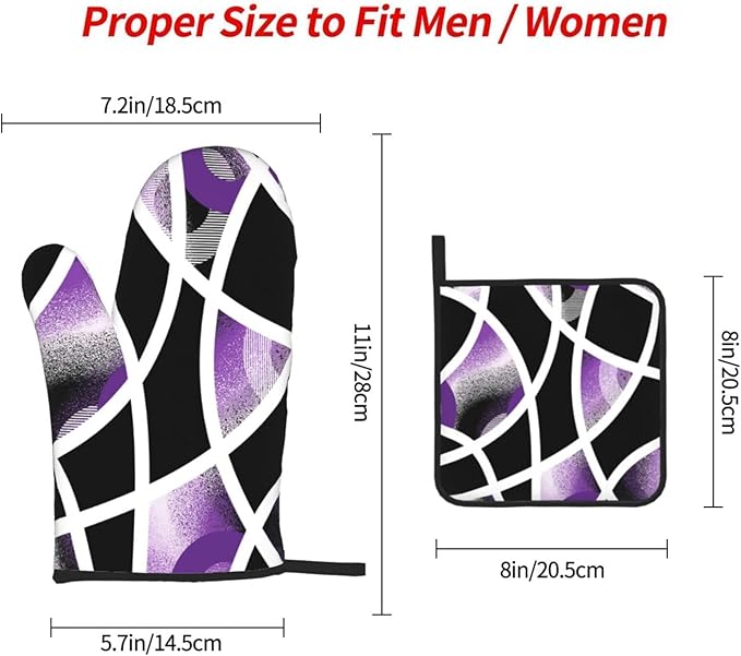 3-Piece Purple Black Abstract Geometric Oven Mitts and Pot Holders Set, Heat Resistant Modern Art Kitchen Gloves Hot Pads for Baking Cooking Grilling, Chef Gifts for Cooking Lovers, Home Decor, Purple - Image 8