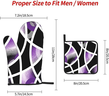 3-Piece Purple Black Abstract Geometric Oven Mitts and Pot Holders Set, Heat Resistant Modern Art Kitchen Gloves Hot Pads for Baking Cooking Grilling, Chef Gifts for Cooking Lovers, Home Decor, Purple - Image 8