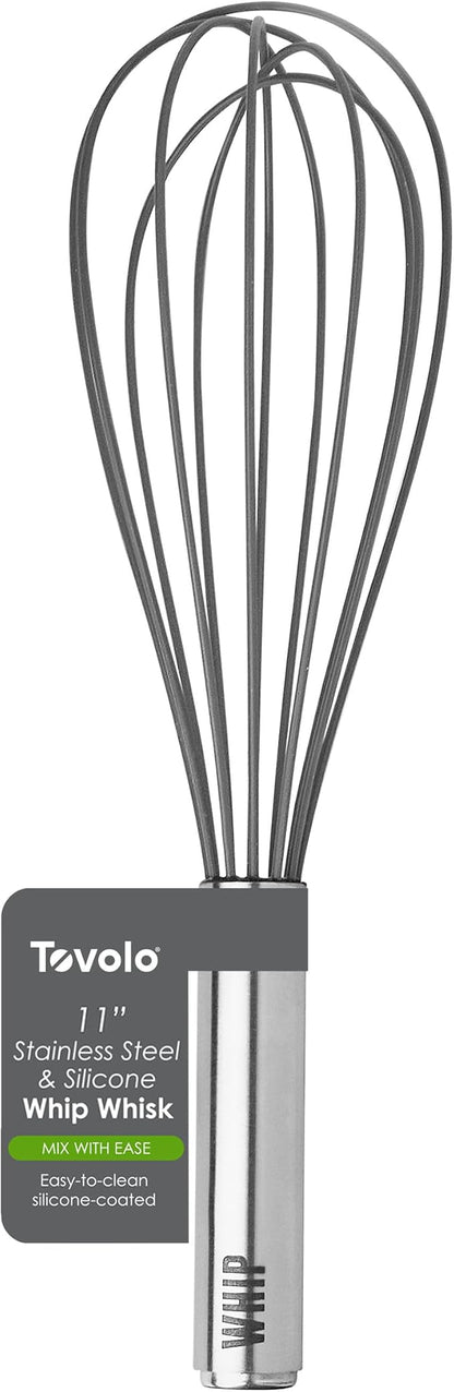 Tovolo Balloon Whisk 11 in Whip Whisk for Cooking Blending Mixing Stirring Whipping Beating, Dishwasher Safe Silicone Coated Wire Handheld Large Heavy Duty Multi Function Whip Whisking, Charcoal Gray