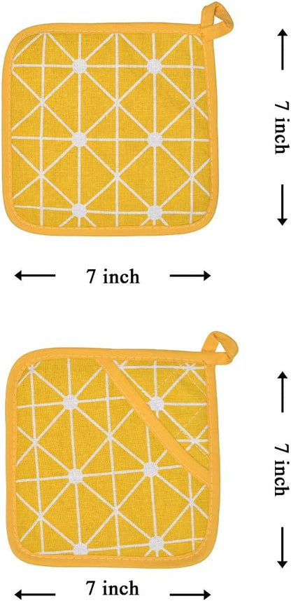 Oven Mitts and Potholders BBQ Gloves-Oven Mitts and Pot Holders with Recycled Infill Silicone Non-Slip Cooking Gloves for Cooking Baking Grilling (4-Piece Set) (Yellow-02) - Image 6