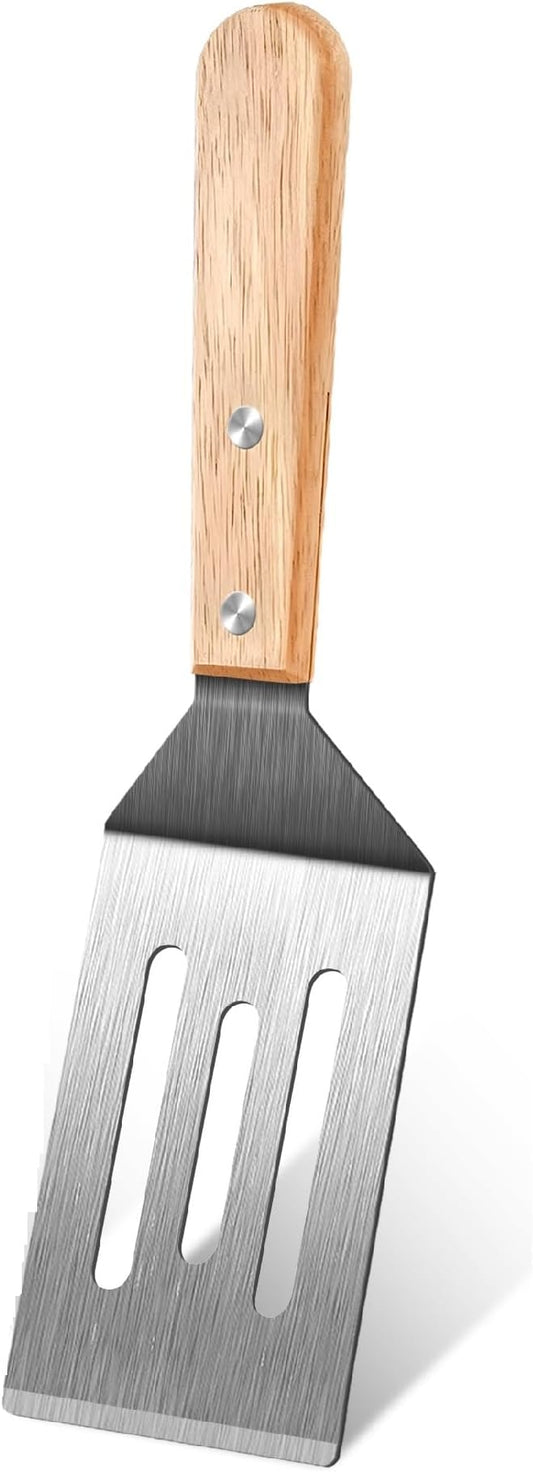 Stainless Steel Spatula Set, Metal Spatula for Cast Iron Skillet, Metal Spatulas for Kitchen Use with Wooden Handle, Ideal for Frying Steak, Pancake, Cookie, Burger, Brownie or Desserts by Volikos