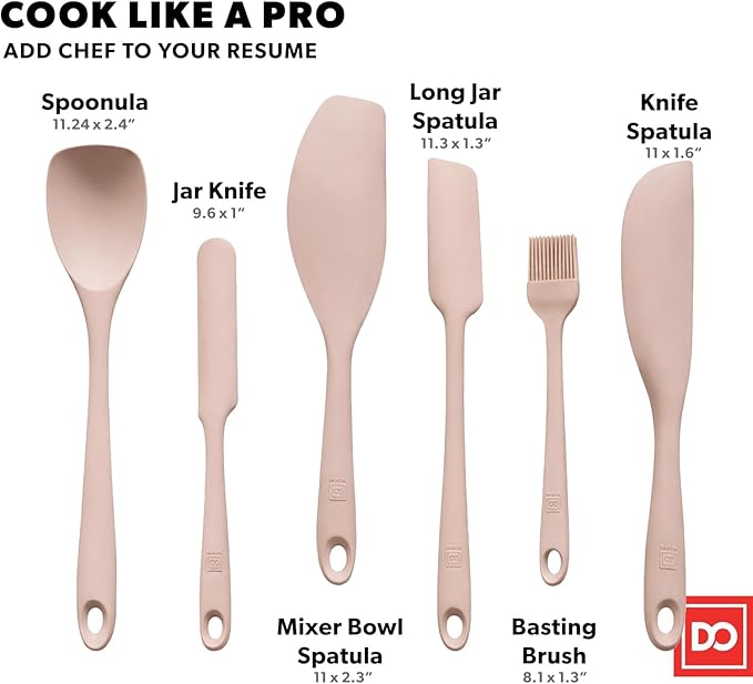 DI ORO 6-Piece Silicone Spatula Set - Rubber Kitchen Utensils for Baking, Cooking & Mixing - Heat-Resistant 600°F BPA Free Spatulas for Nonstick Cookware - Dishwasher Safe (Cashmere Rose)